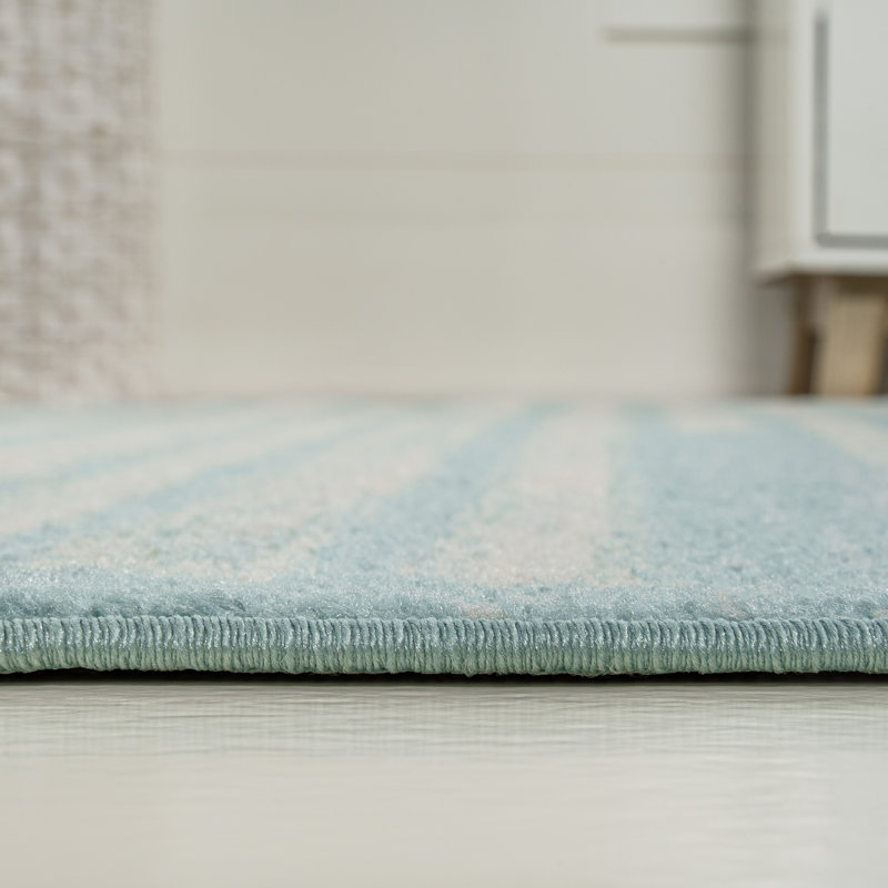 Alvieri Modern Berber Stripe Turquoise/Cream Rug, Runner 2'2" x 8'
