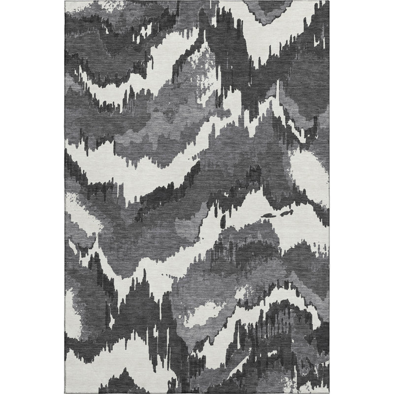 Premium Machine Washable Prisco Black Rug, Rectangle 9' x 12'