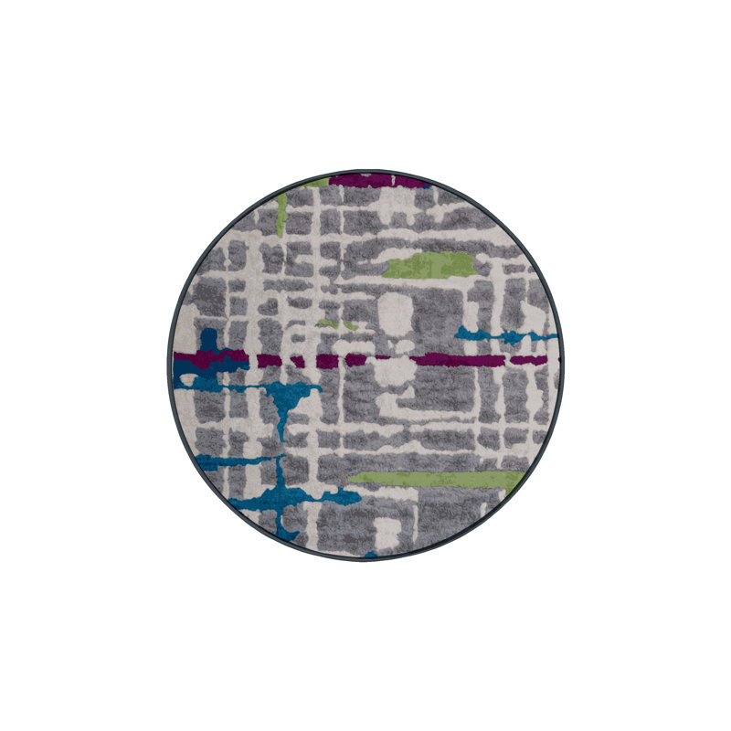 Machine Washable Gray Area Rug, Round 3'