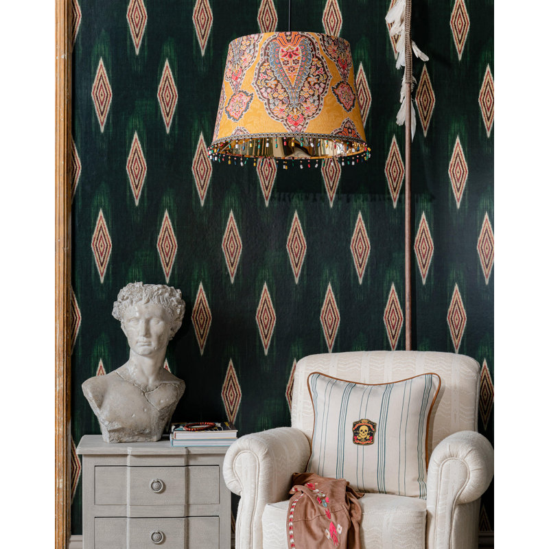 Woodstock Lifestyle Geometric Wallpaper Roll, Beige/Green/Red