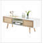 Meuble télé 55,25 po en rotin, portes coulissantes doubles pour le rangement, tablette réglable, pieds en bois massif, console télé pour le salon-1417363438