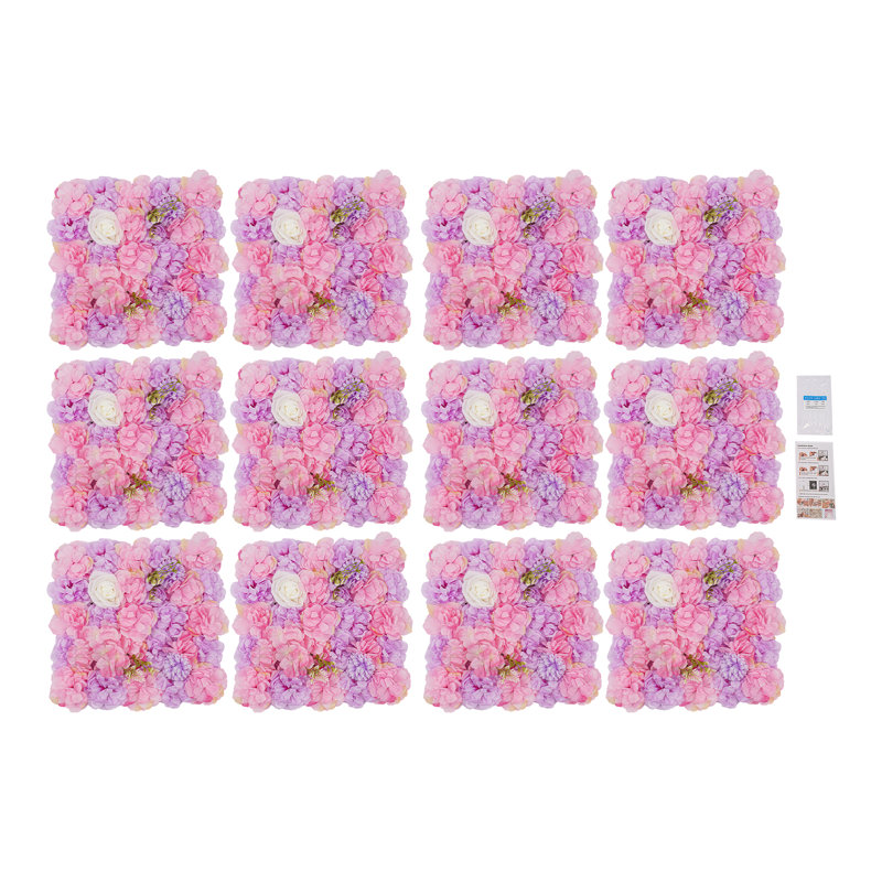 12 panneaux floraux artificiels, panneaux muraux de fleurs pour les paties d'anniversaire de mariage, Blanc / rose / mauve
