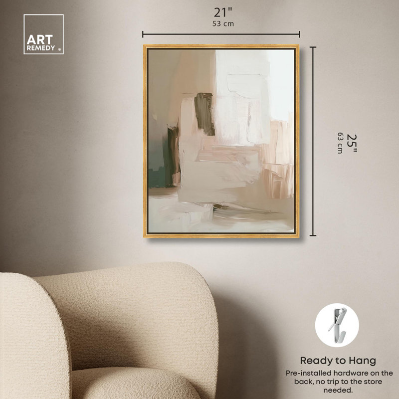 Calm in Texture sur toile neutre Boho par Art Remedy, Cadre flottant doré, H 25 po x l 21 po