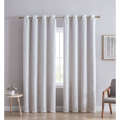 Jacquard Leaf Microfiber Floral Room Darkening Grommet Single Curtain Panel