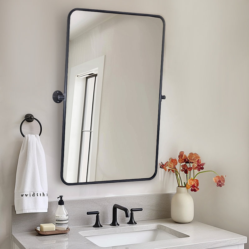 Miroir de salle de bain moderne inclinable, Noir mat, 36 po x 24 po