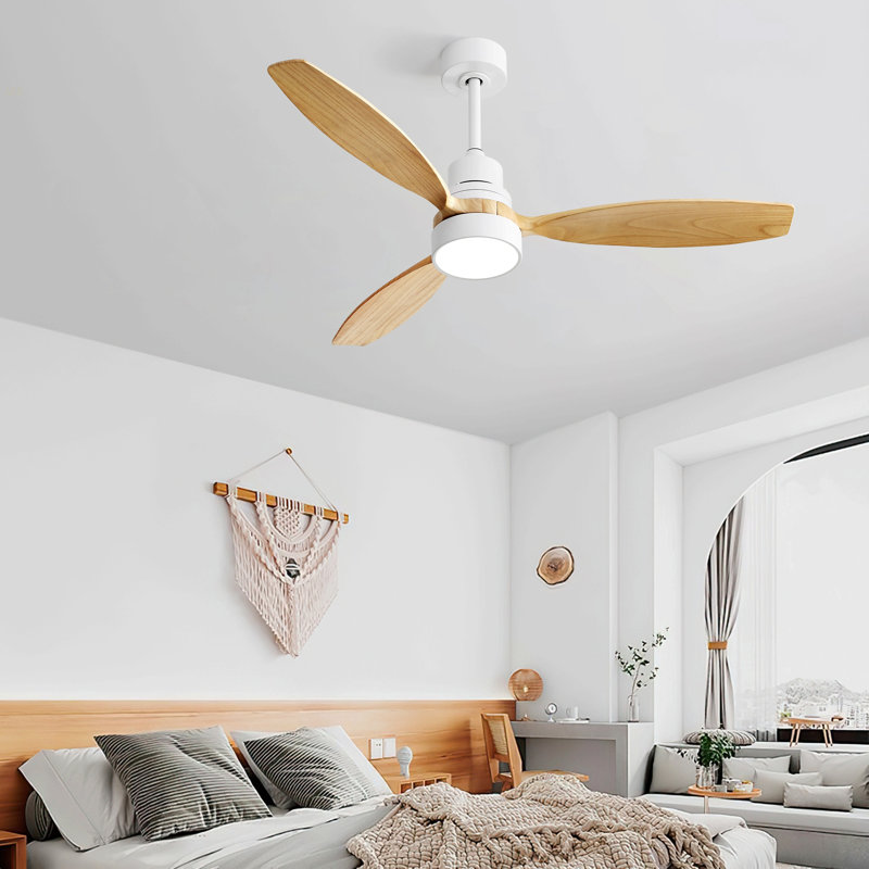 (Same As W882P146309) 52 Inch Indoor Modern Ceiling Fan White 3 Solid Wood Blades Remote Control Reversible DC Motor With Led Light