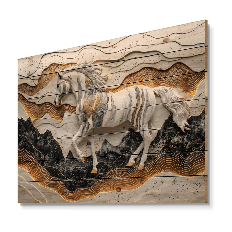 Cheval, rivière, rivière, horizon, cavalier II, H 10 po x l 20 po