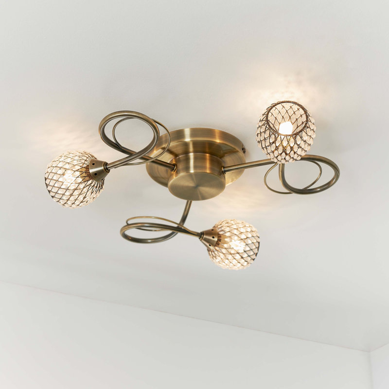 Coven Glass Semi Flush Mount, Antique Brass