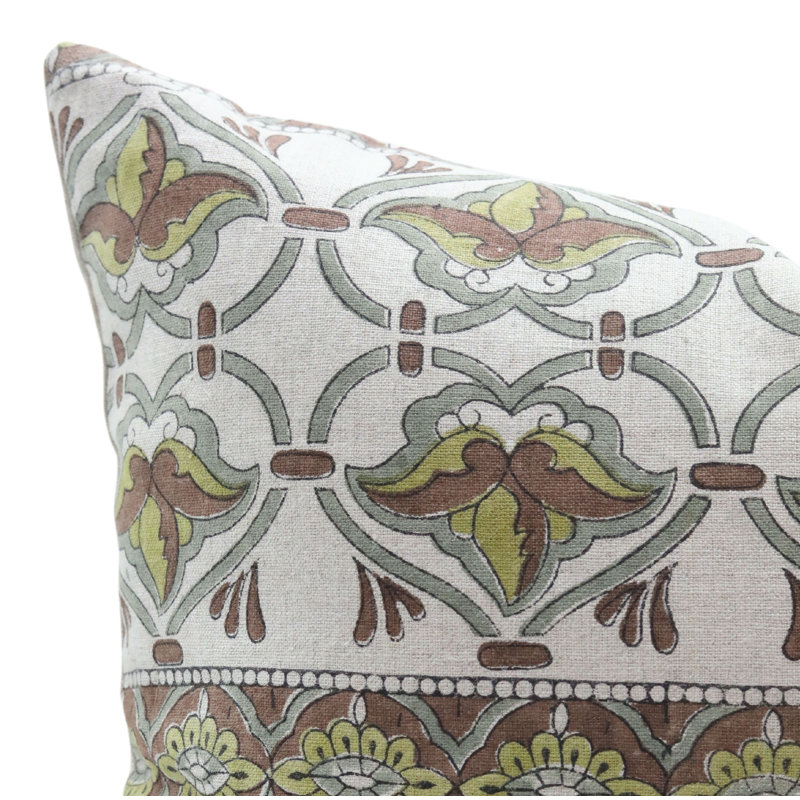 Housses de coussin en lin pur à motif de Fab Fabine, fait à la main (Hridyavan, brun), Carré, H 16 po x l 16 po