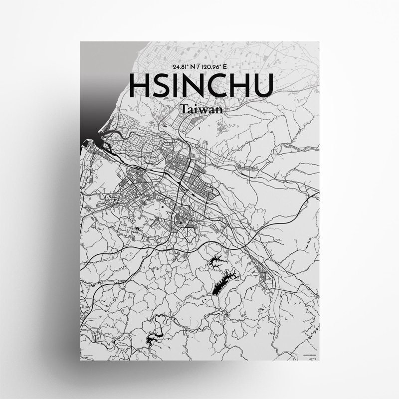 Hsinchu City Map In Ink - No Frame Print, 24cm H x 18cm W x 0.05cm D