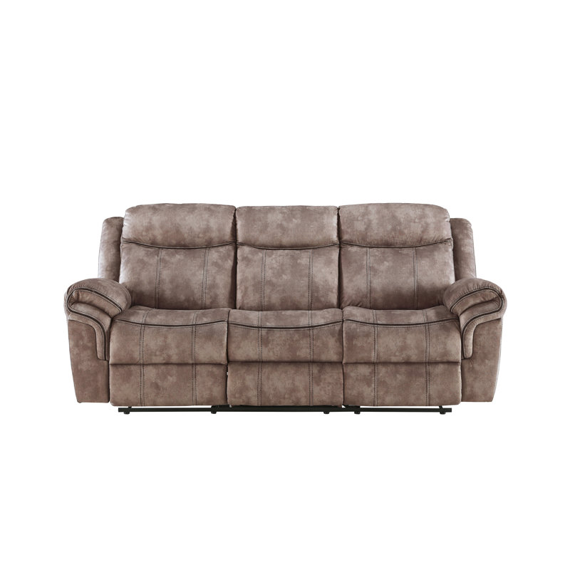 Zubaida Two Tone Chocolate Velvet Recliner Sofa W/Usb Port & Drop Down Table