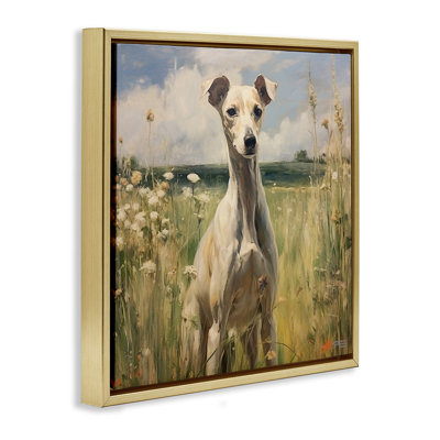 Greyhound Dog Landscape Black Framed Floater Canvas Wall Art by Roozbeh Bahramali