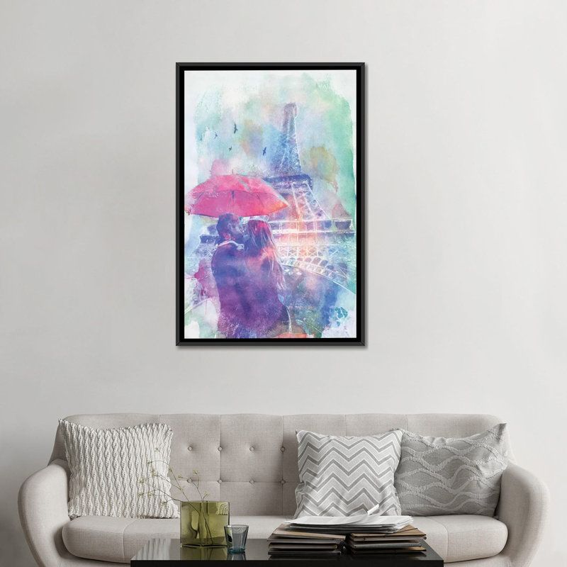 «Eiffel Tower Love», impression sur toile, H 60 po x l 40 po x P 1,5 po, Toile encadrée noire, Pas de tapis