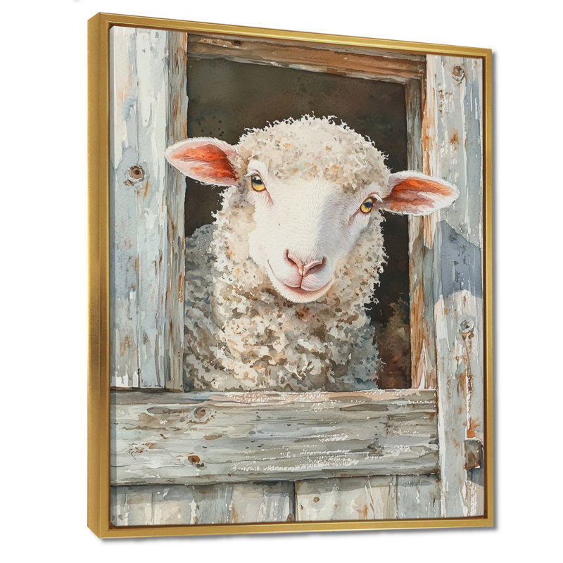 «Doralynn Cute Sheep Portrait At The Farm - Sheep», reproduction sur toile, Impression encadrée flottante, H 20 po x l 12 po