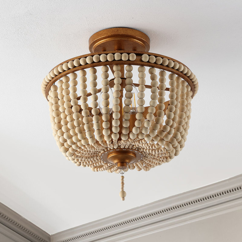 Norcott Solid Wood Semi Flush Mount, Antique Gold
