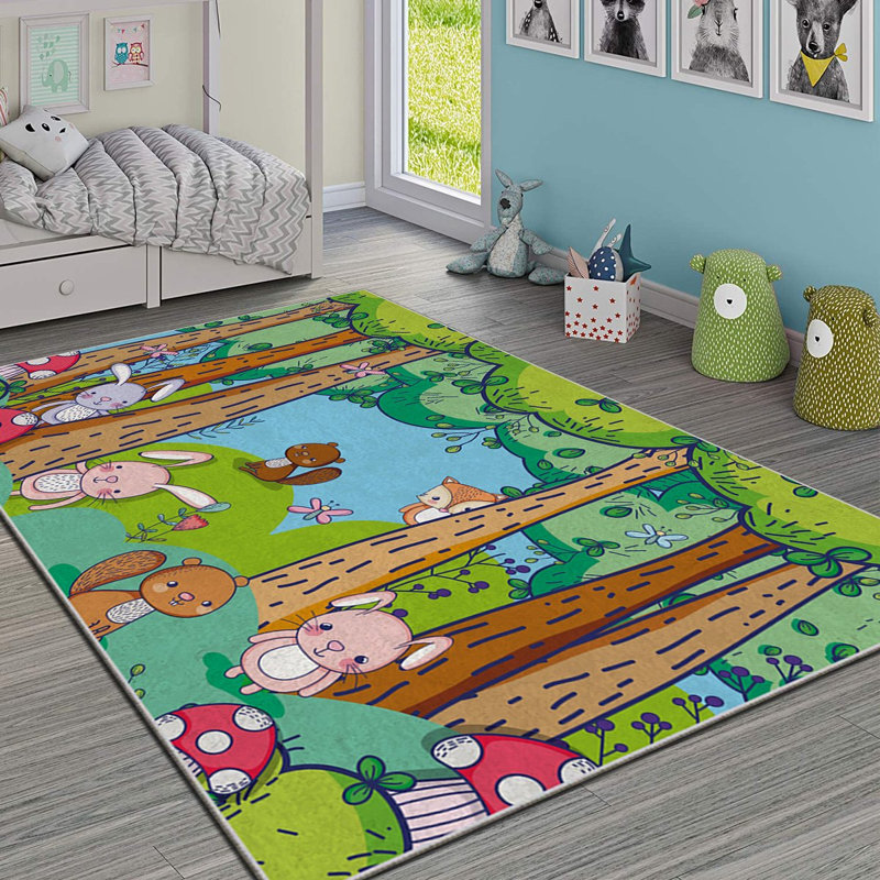 Luxurious Polyester Area Rug, 3.3 x 4.6 Feet | 740 g/m² Velvet Fabric, Non-Slip Felt Dot Underside, Laminated Sponge for Comfort | Antibacterial, Machine Washable at 86°F | Elegant Digital Print Design for Home Décor