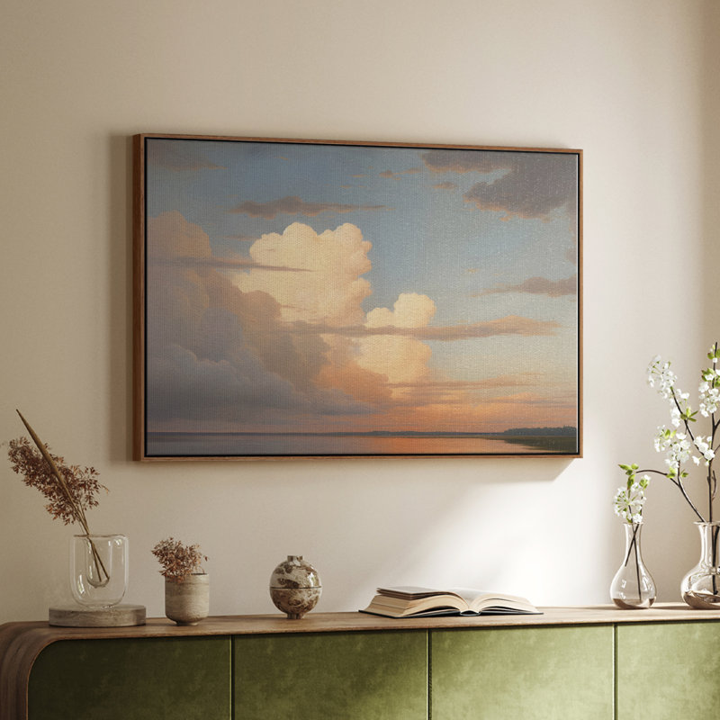 Paysage rétro -DCCDXL III, Toile encadrée noyer flottant, H 27 po x l 41 po x P 2 po