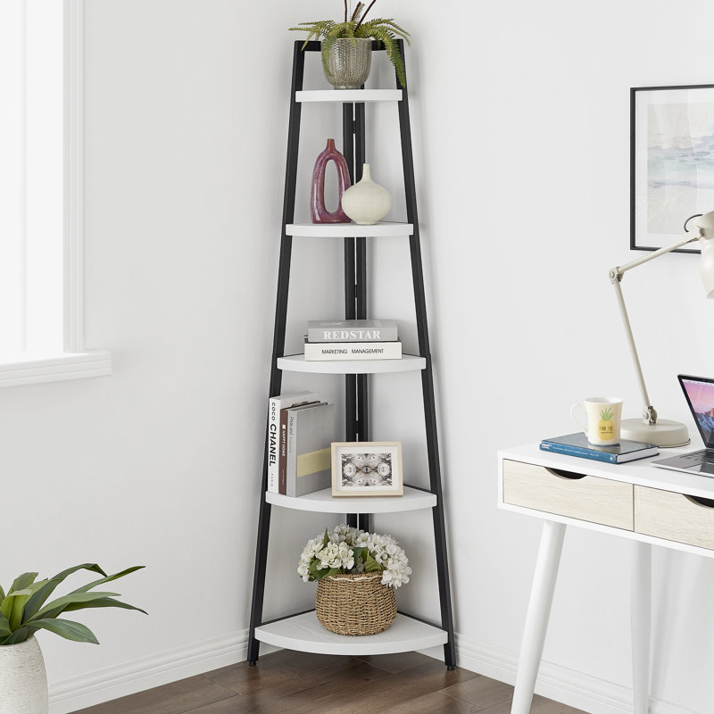 Charter 70" H x 22.37" W Iron Corner Bookcase, Black/White