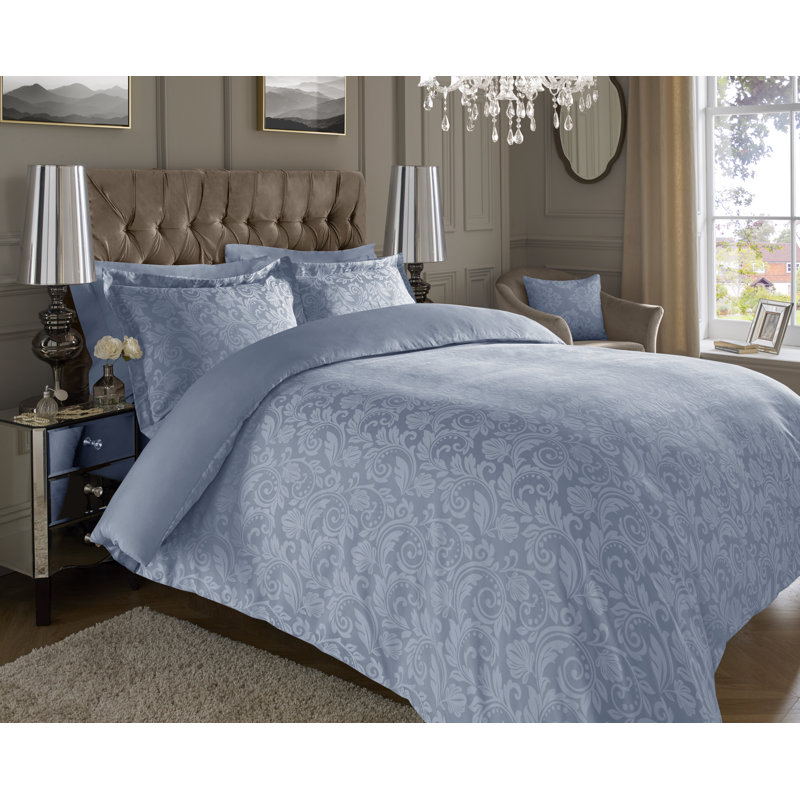 Dillsboro Damask Duvet Cover Set with Pillowcases, Blue, Kingsize - 2 Standard Pillowcases