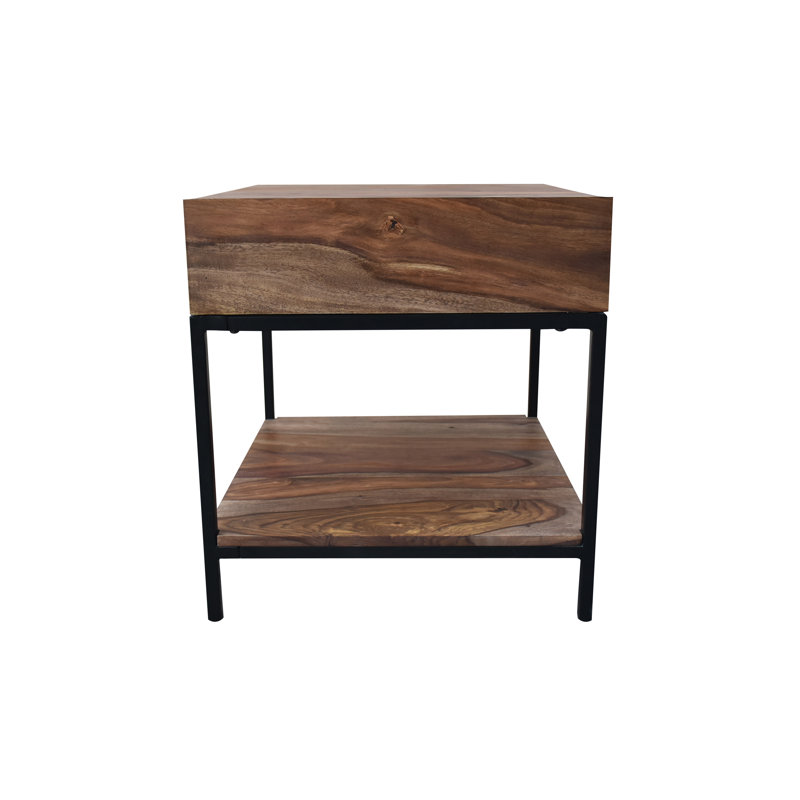 Deejay Solid Wood Top End Table with Storage