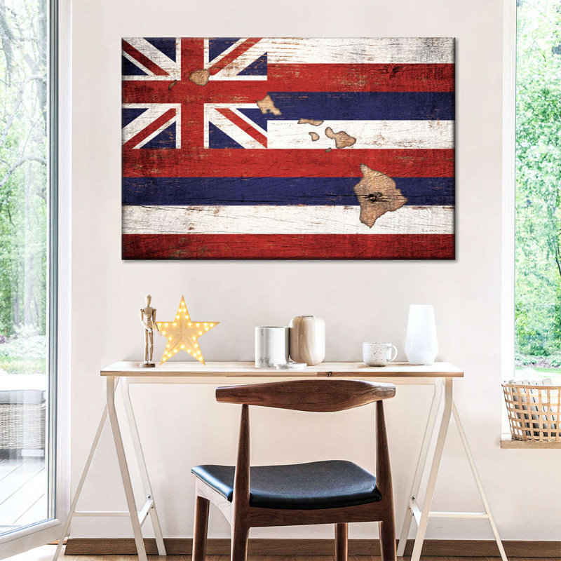 «State Map over Hawaii Flag», reproduction sur toile tendue, H 16 po x l 24 po x P 1,25 po