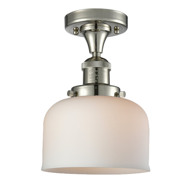 Plafonnier semi-encastré 8 po Bell, Ampoule à DEL rétro de 6 watts, Boîtier blanc mat, Nickel poli