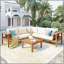 Ensemble de 4 canapés d'extérieur en bois d'acacia, accoudoirs en filet tissé, ensemble de canapé de patio en L avec table basse, ensemble de conversation d'extérieur avec coussins et table d'appoint, aspect couleur teck-872006051