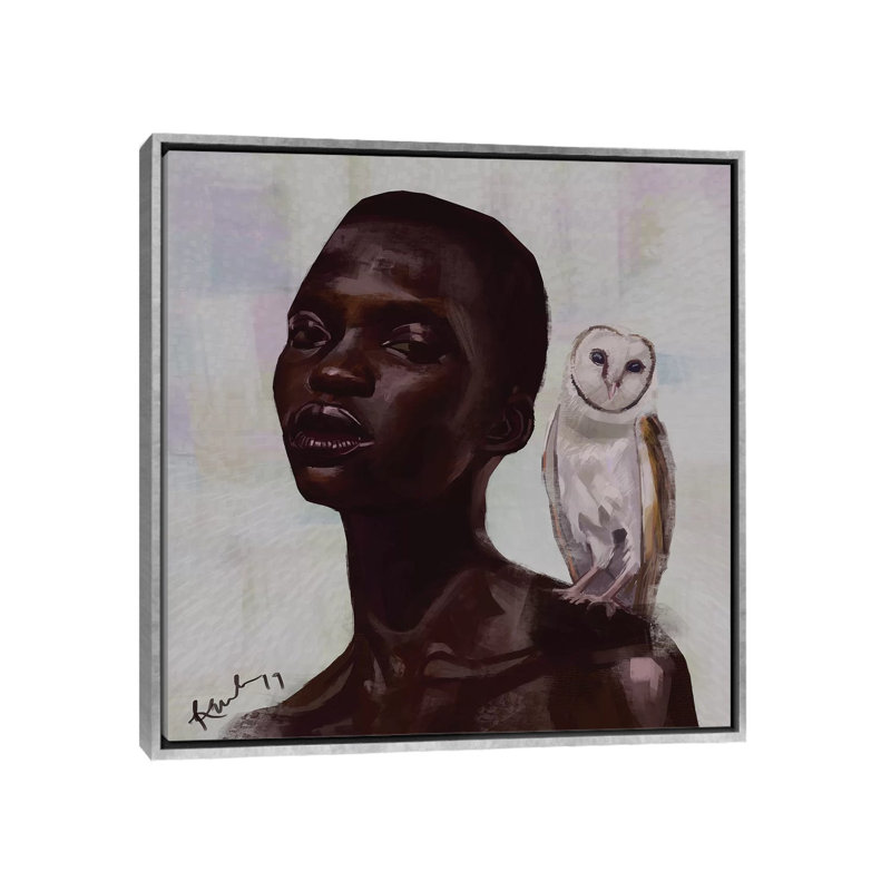 Reproduction d’art sur toile hibou par Adekunle Adeleke, H 26 po x l 26 po x P 1,5 po, Toile avec cadre argent, Pas de tapis