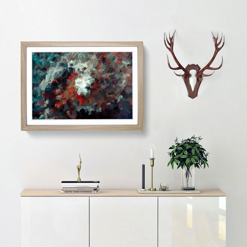 Passion of Flowers in Abstract - Picture Frame Painting Print, 36cm H x 48cm W x 2cm D, Oak Framed