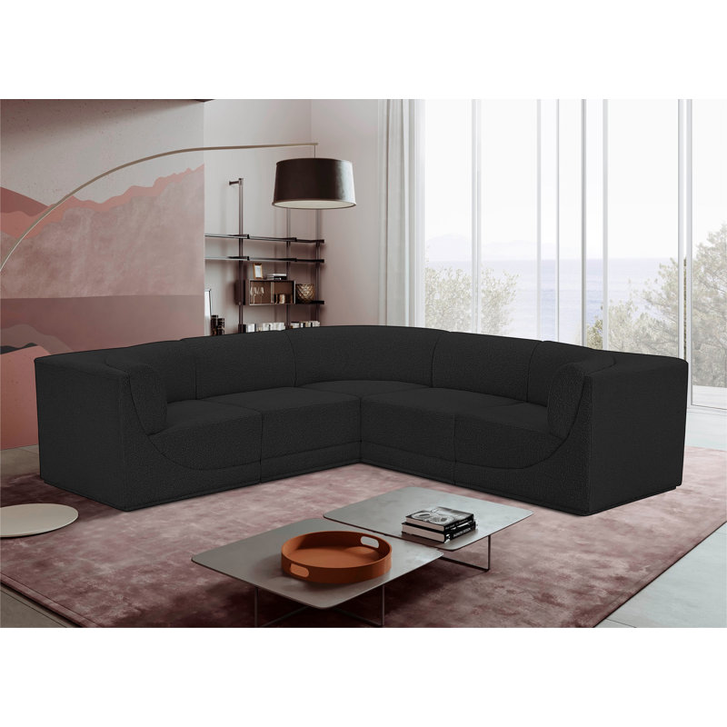 Canapé modulaire rembourré 5 pièces Ollie, Tissu bouclé noir