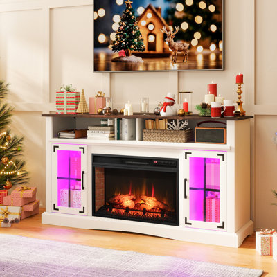 Meuble télé avec foyer et télécommandes et armoires de rangement pour thermostat 