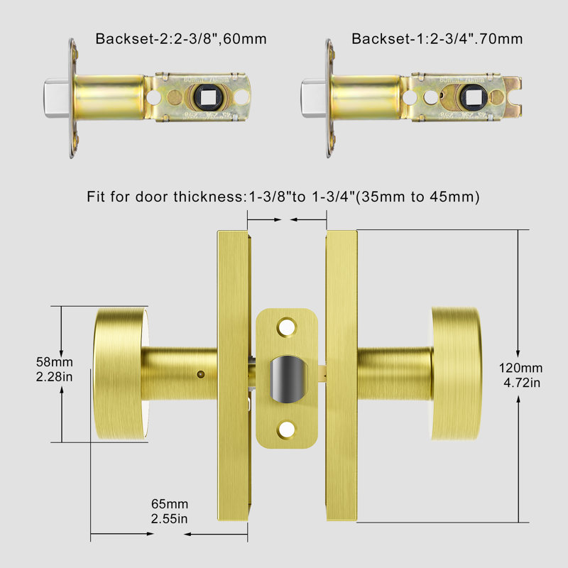 Boutons de porte d'intimité en métal Coolnews Modern Grace Series, Laiton satiné