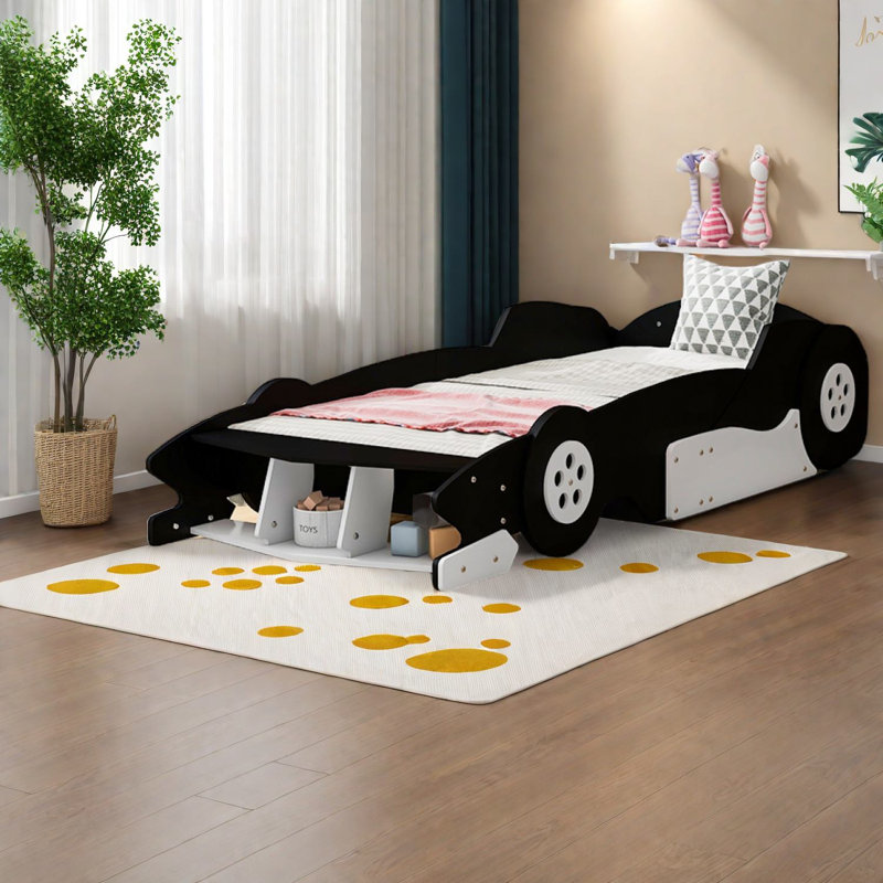 Lits de voiture de course simples et durables, structure en bois robuste, chambre à coucher moderne