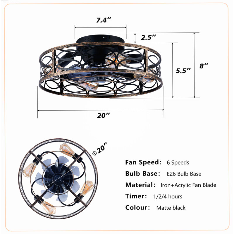 Ventilateur de plafond encastré avec télécommande réversible à 6 vitesses Farmhouse Bronze antique Farmhouse, Bronze Antique