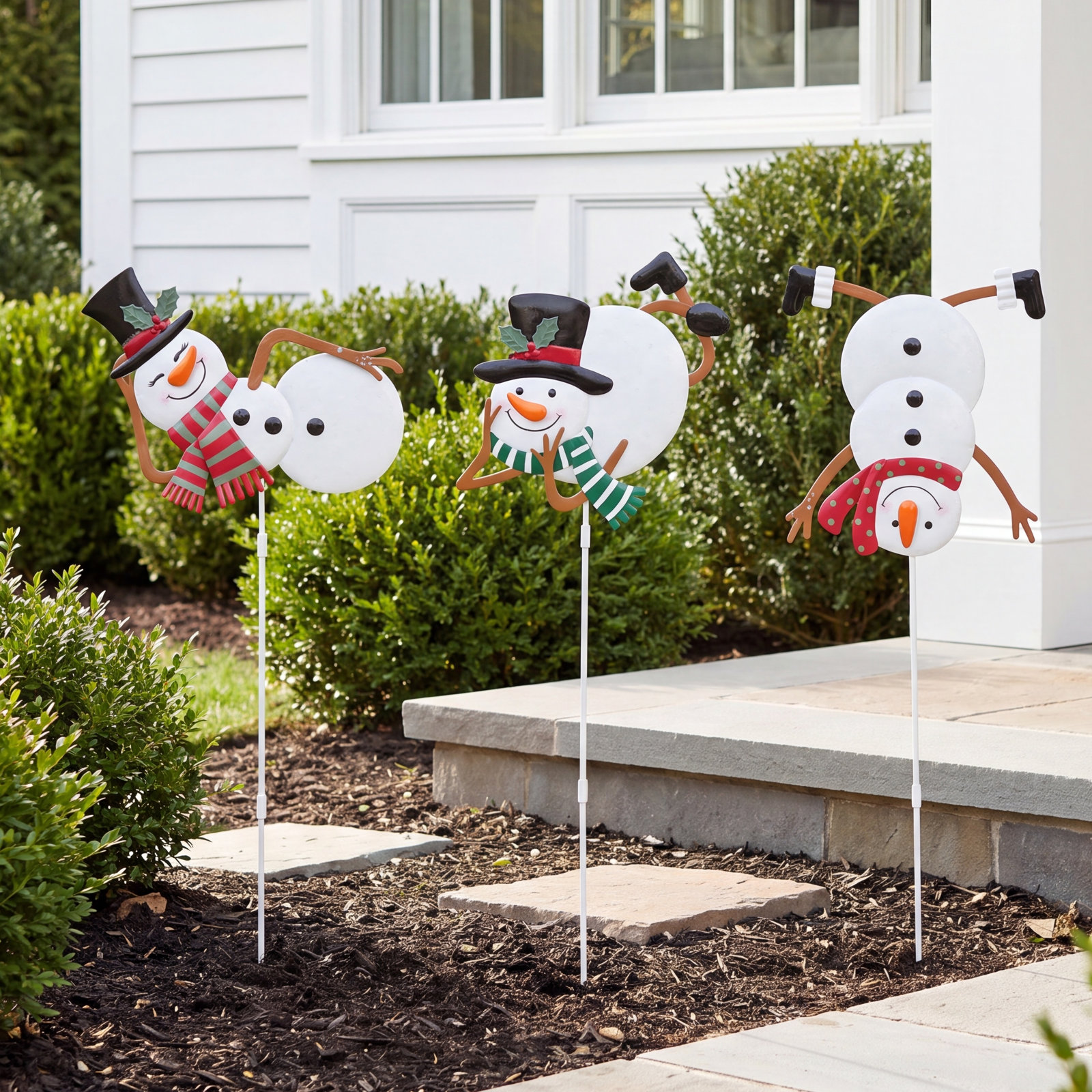 3-Piece Metal Snowman Yard Stake Set