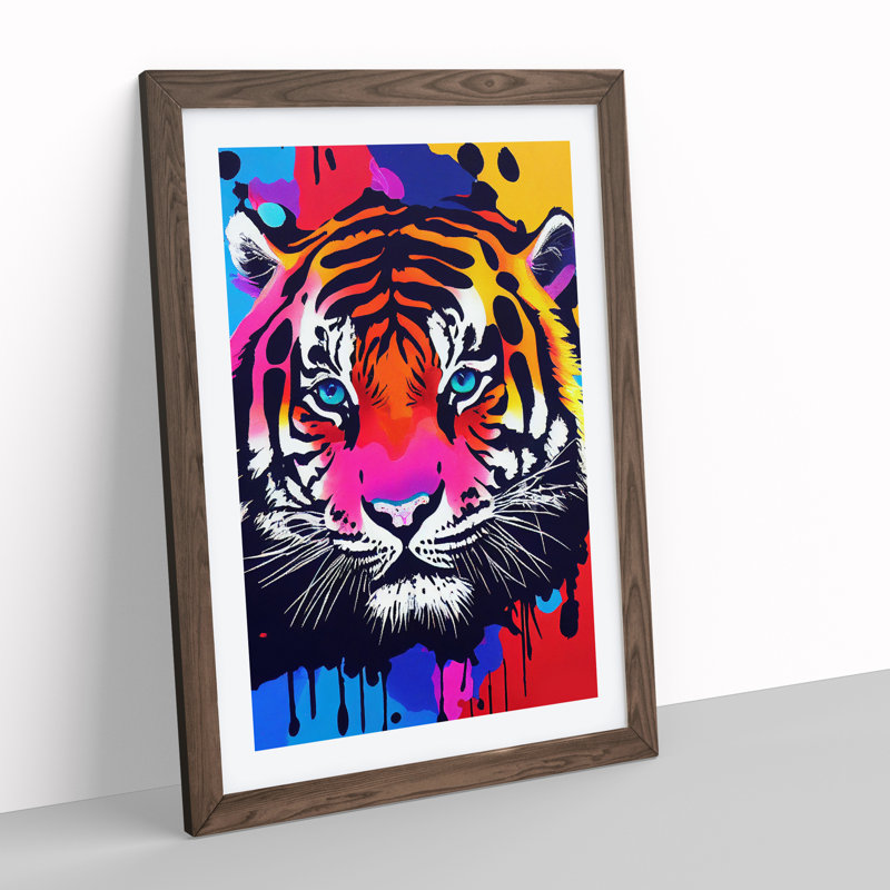 Painted Tiger No.4 Abstract - Wall Art, 66cm H x 48cm W, Walnut Framed, White