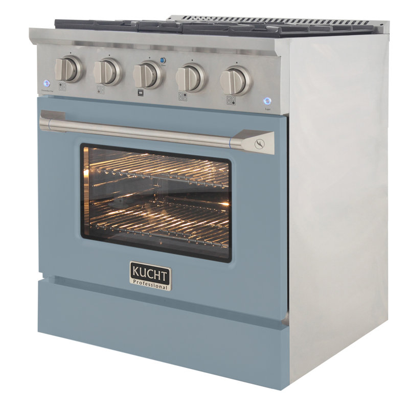 KUCHT Professional 30 po 4,2 pieds cubes Cuisinière au gaz naturel avec brûleurs scellés et four à convection en acier inoxydable avec porte de four bleu clair