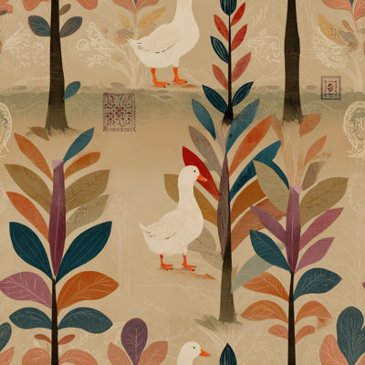 «Whimsical Woodland», papier peint amovible d'art mural canards et oies