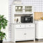 Buffet de cuisine 63,5 "avec huche, armoire de rangement pour garde-manger avec 4 tablettes, tiroirs, portes en verre encadrées, comptoir à micro-ondes ouvert