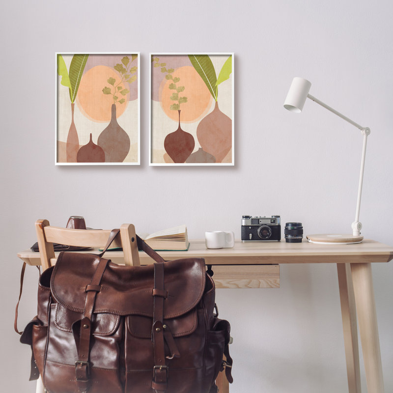 Reproduction de 2 vases Boho encadrés sur bois par Susan Jill, Giclée encadrée blanc bord de mer