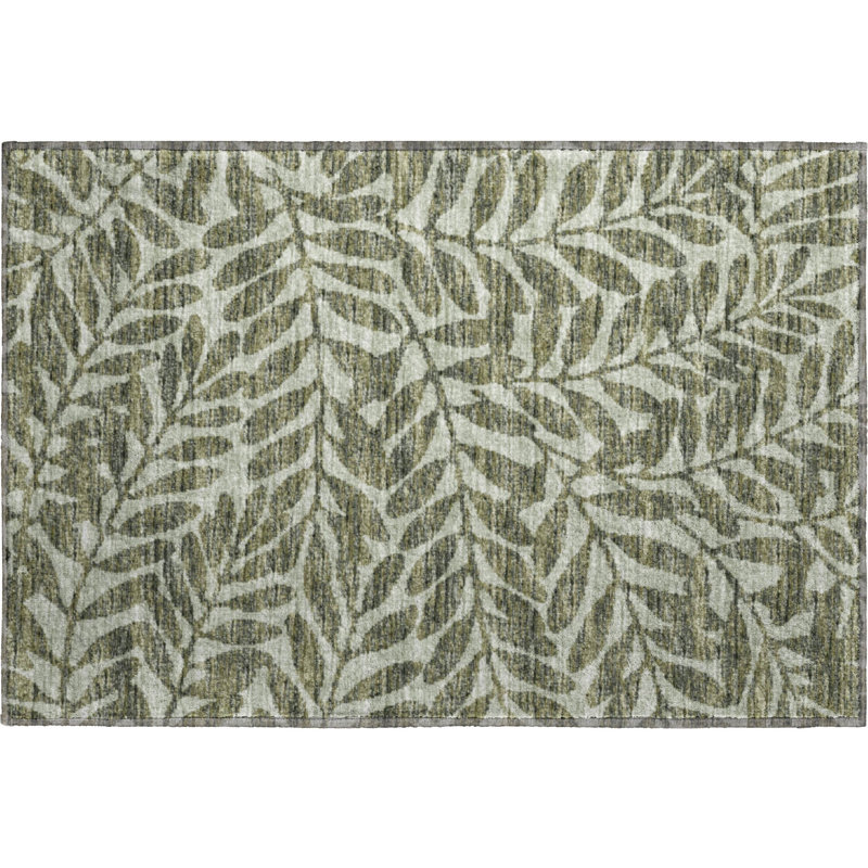 Premium Machine Washable Harsukhman AMF111 Green Rug, Rectangle 1'8" x 2'6"