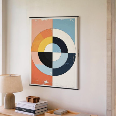 Geometric Abstract Circle Canvasretro Color Blocked Design Art Canvas Wall Art Ready To Hang Gallery Wrapped Home Decor Modern Design