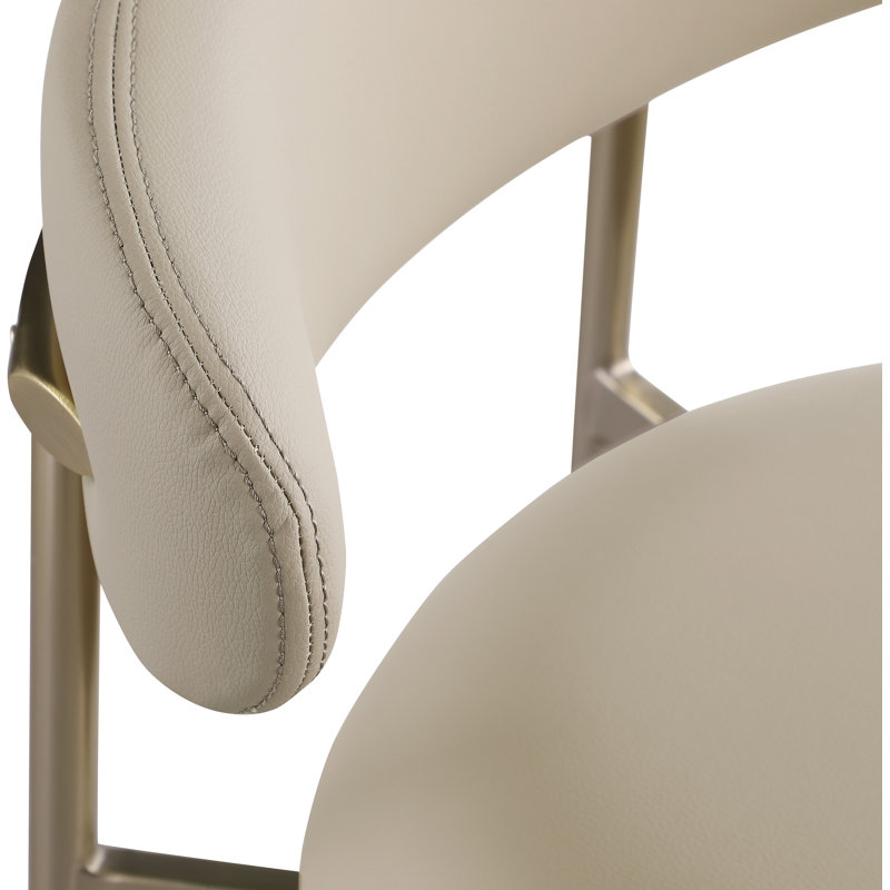 Tabouret de comptoir Lupita, Or brossé, Cuir taupe végétalien