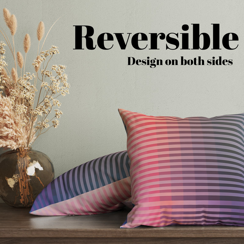 Housse de coussin réversible, H 22 po x l 22 po, Rose / mauve / pois