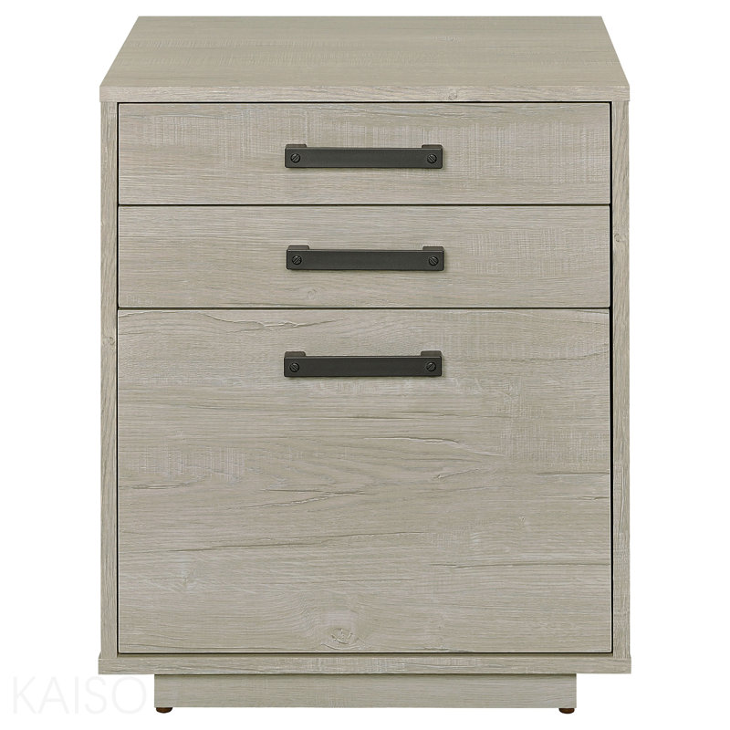 3-Drawer Whitewashed Grey Home Office File Cabinet For Document Storage