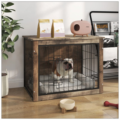 Medium Wooden Dog Crate With Double Doors, Stylish And Durable Indoor Dog Kennel Furniture
