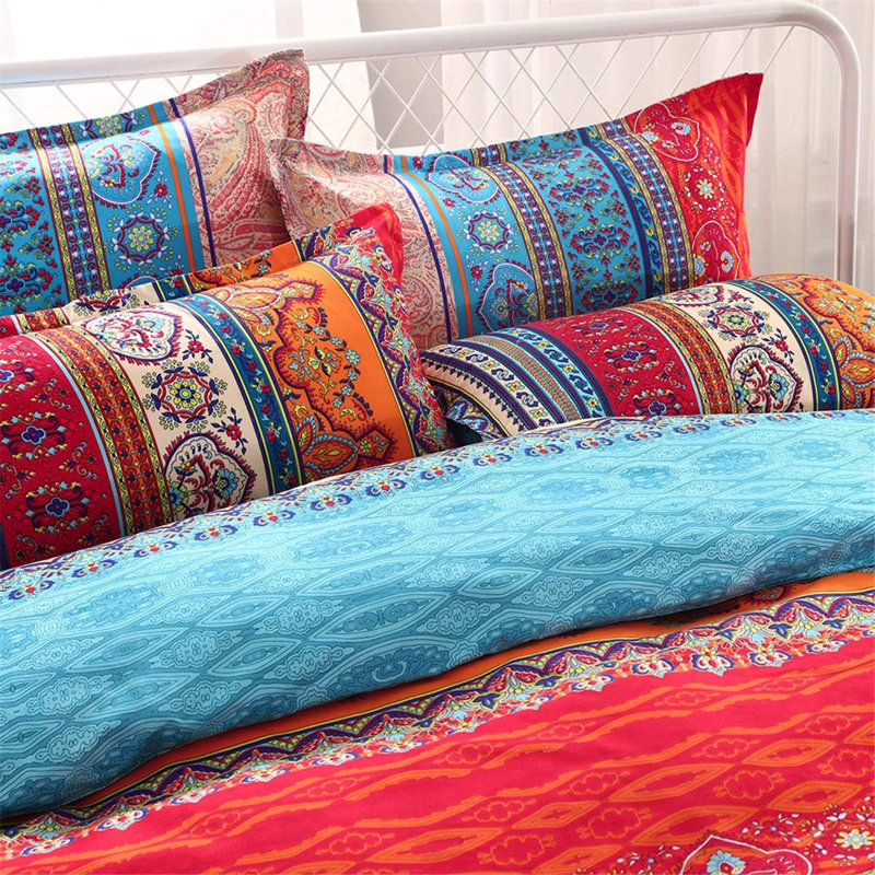 Polyester Floral Duvet Cover, Blue and Red Floral