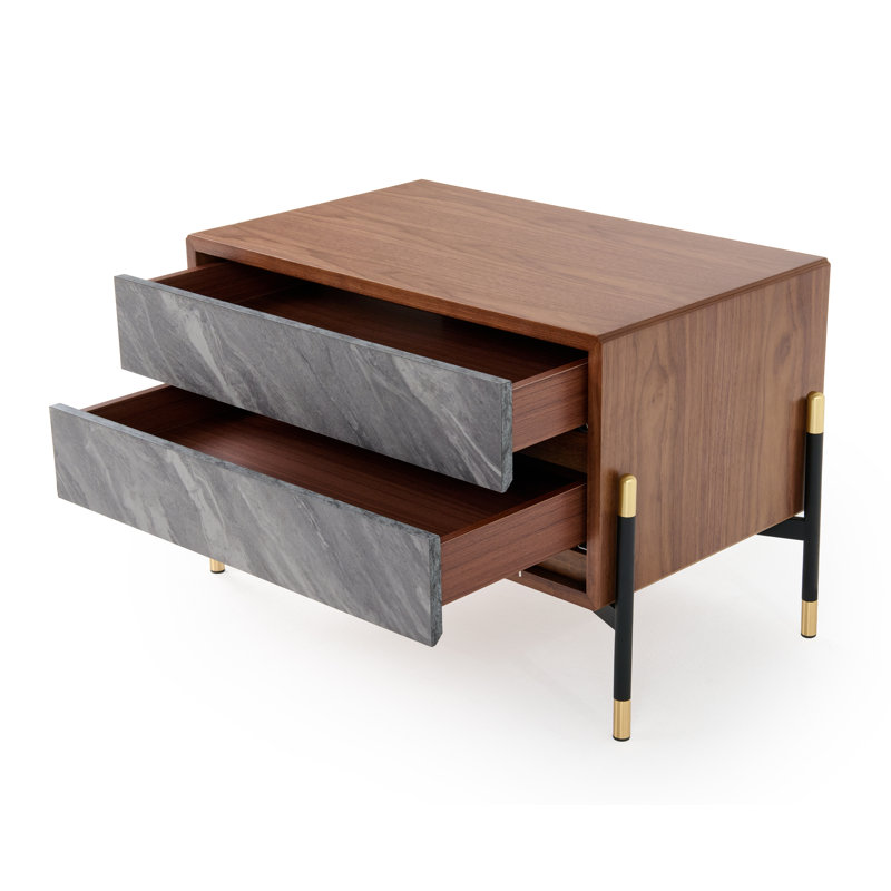 Sisemore Mid-Century Walnut & Grey Nightstand