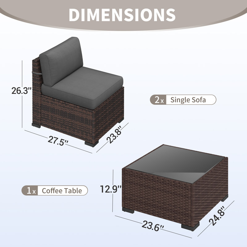 2-Person Outdoor Seating Group With Cushions, Gray