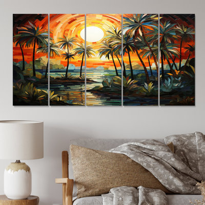 " Orange Palm Trees Mosaic V " 5 - Pieces